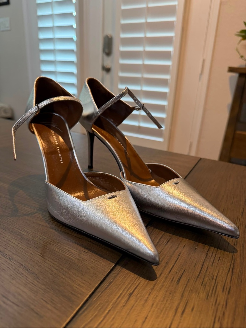 Giuseppe Zanotti Silver Pointed-Toe Ankle-Strap Pumps